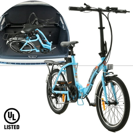 ECOTRIC Blue 20" Folding Electric Bicycle City Bike Ebike Alloy Frame Powerful 350W Gear Rear Motor 36V/12.5AH Removable Lithium Battery Pedal and Throttle Assist LED Display