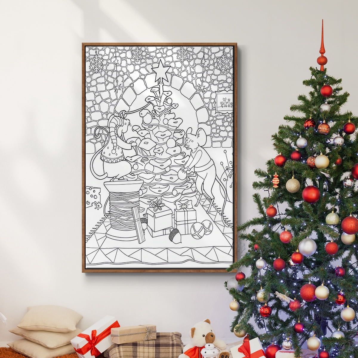 Creatures Stirring - Framed Gallery Wrapped Holiday Canvas - 17 x 25 - Rosewood Frame