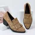 thumbnail image 5 of Viluyesy Women's Suede Loafers Block Heel Tassel Slip On Comfortable Casual Work Dress Shoes Khaki Size 7, 5 of 9