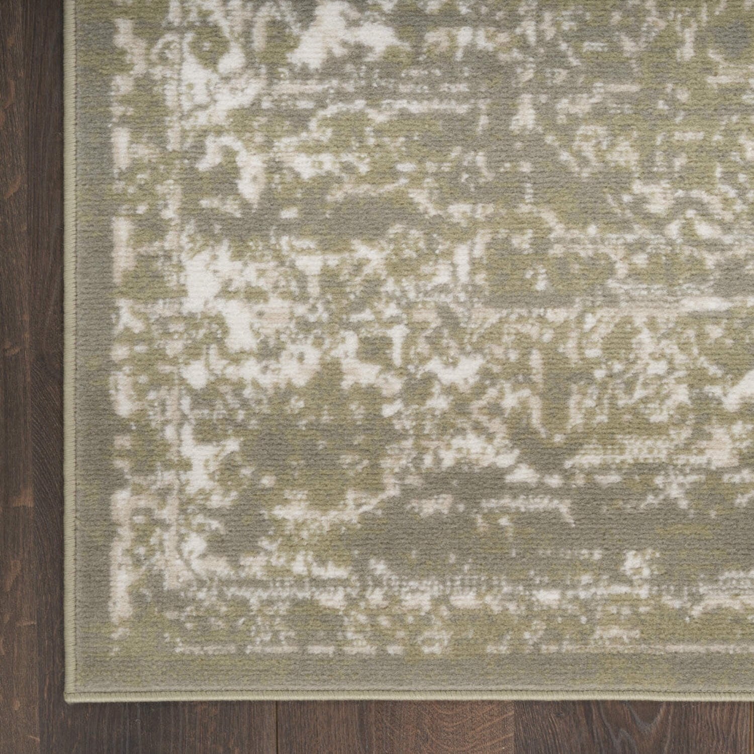 8 X 10 Green and Ivory Medallion Power Loom Distressed Area Rug