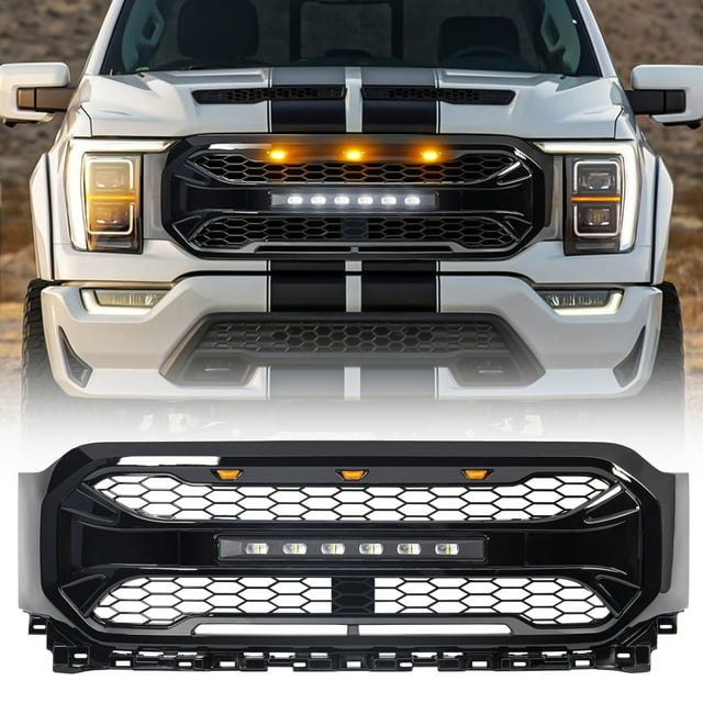 AMERICAN MODIFIED Armor Grille Compatible with 2021-2023 Ford F150, Glossy Black