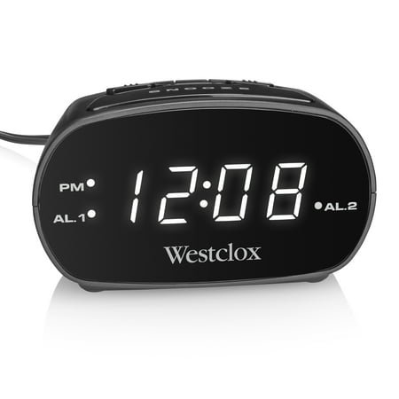 Westclox Electric Digital Black Desk or Bedside Alarm Clock with 0.7  White LED Display and Dual Alarm Clock