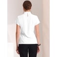 thumbnail image 3 of Top de trabajo para mujer con cuello levantado, manga casquillo, espalda de cerradura, elegante blusa de negocios blanco S, 3 of 6