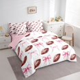 thumbnail image 3 of jejeloiu Pink Bowknot 7-Piece Twin Bedding Sets,Brown Rugby Football Bedding Comforter Set For Girls Teens Reversible, 3 of 8