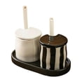 thumbnail image 1 of Tarro de especias de porcelana con tapa y cuchara, azucarero, hermético, moderno especiero, Blanco y negro, 1 of 9