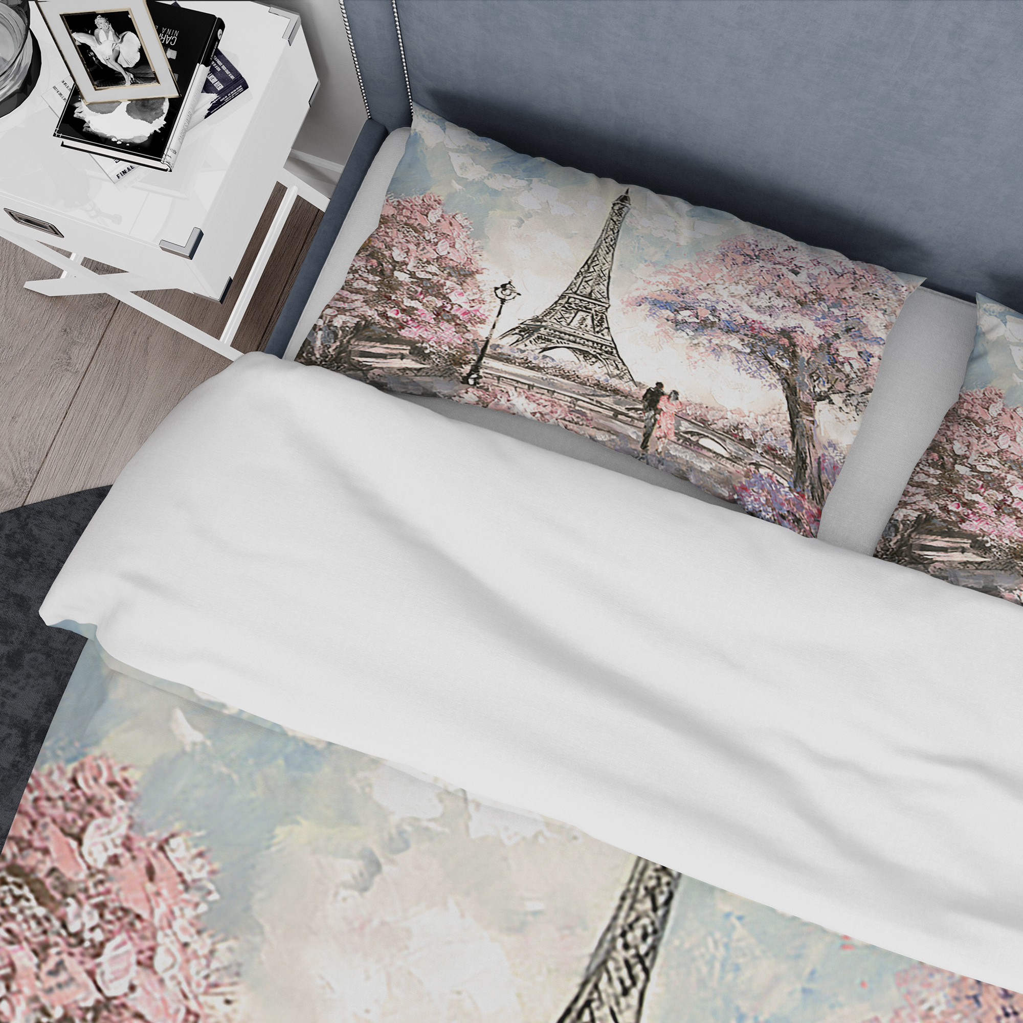 Designart 'Eiffel with Pink Flowers' Global Inspired Duvet Cover Set