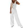 thumbnail image 6 of Wensltd Womens Solid Color V-neck Sleeveless Vest High Waisted Wide Leg Pants Set, 6 of 8