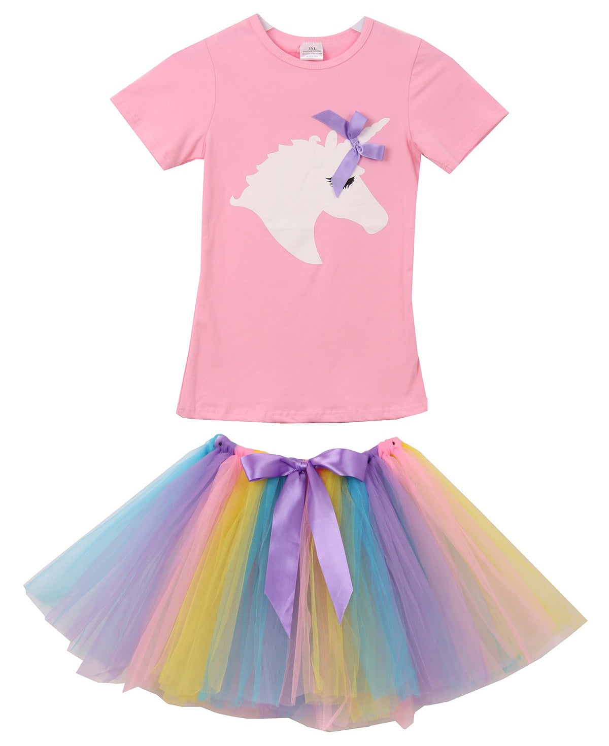 Toddler Girls 2 Pieces Skirt Set Unicorns TShirt Top Tutu Tulle Skirt Set Outfit Pink 2T XS
