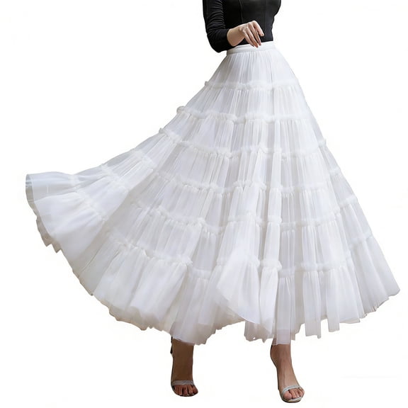 Wdgfv Womens Cotton 5 Tiered A Line Pleated Maxi Skirt Long Boho Gypsy Dance Skirts