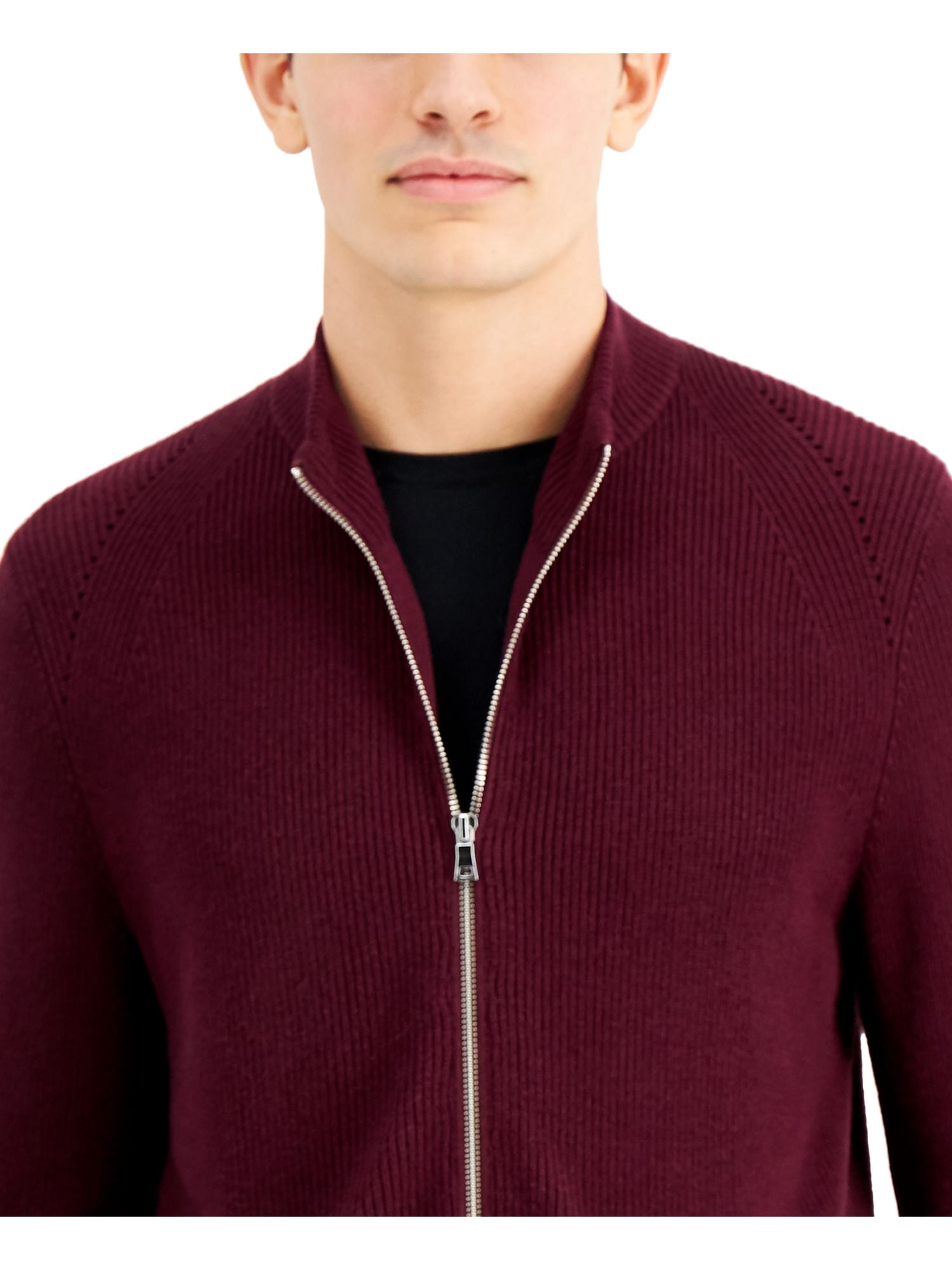 INC Mens Burgundy Full Zip Cardigan 