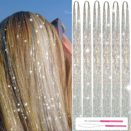 38inch 900 Strands Hair Tinsel Sparkling Glitter Tinsel Fairy Hair  Extensions Heat Resistant 6Pcs (silver) | Walmart Canada