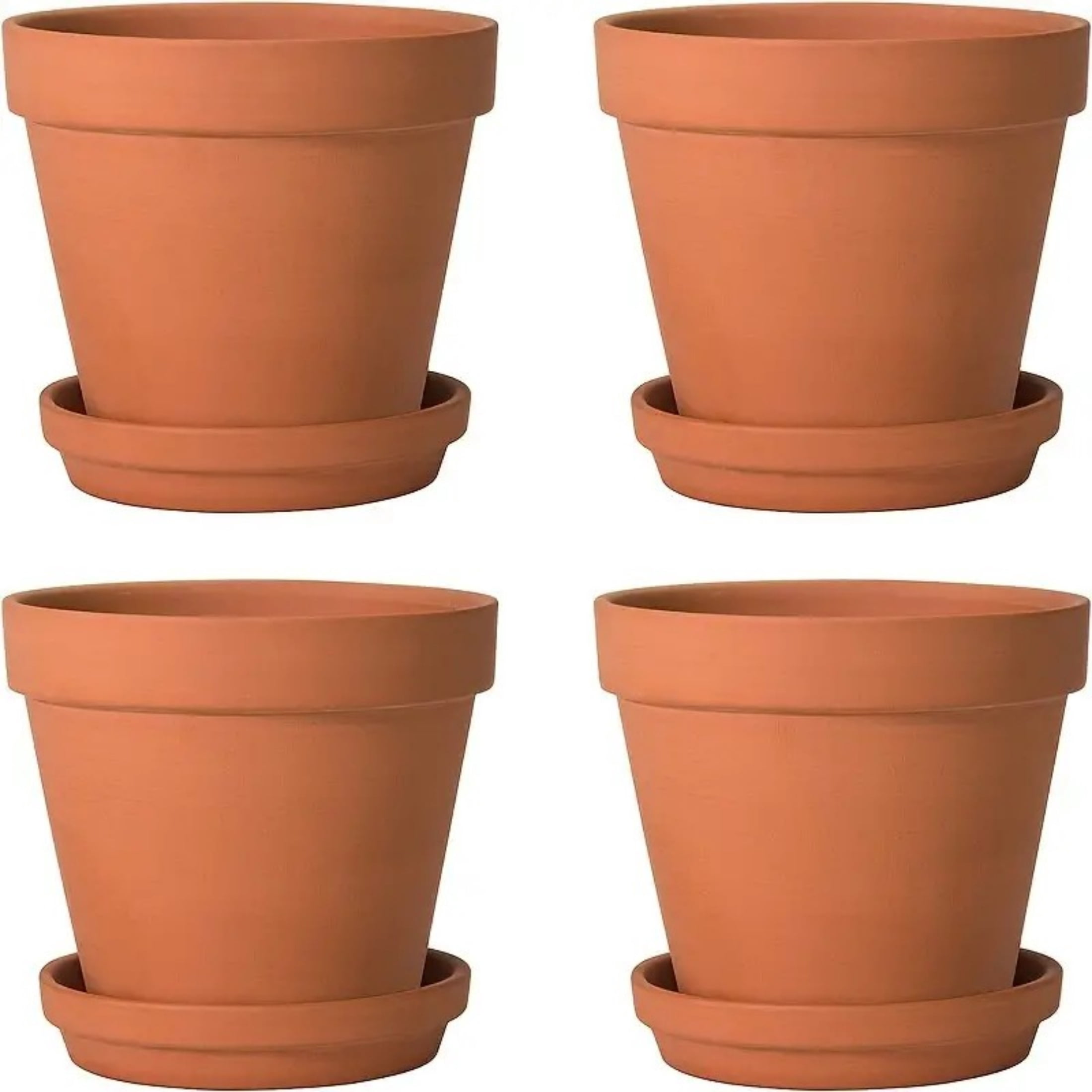 4pcs Terracotta Pots 4 Inch (4 Pack), Clay Pots for Plants with Drainage Hole and Saucer, Flower Pot with Tray, Large Terracotta Pot for Indoor Outdoor Plant