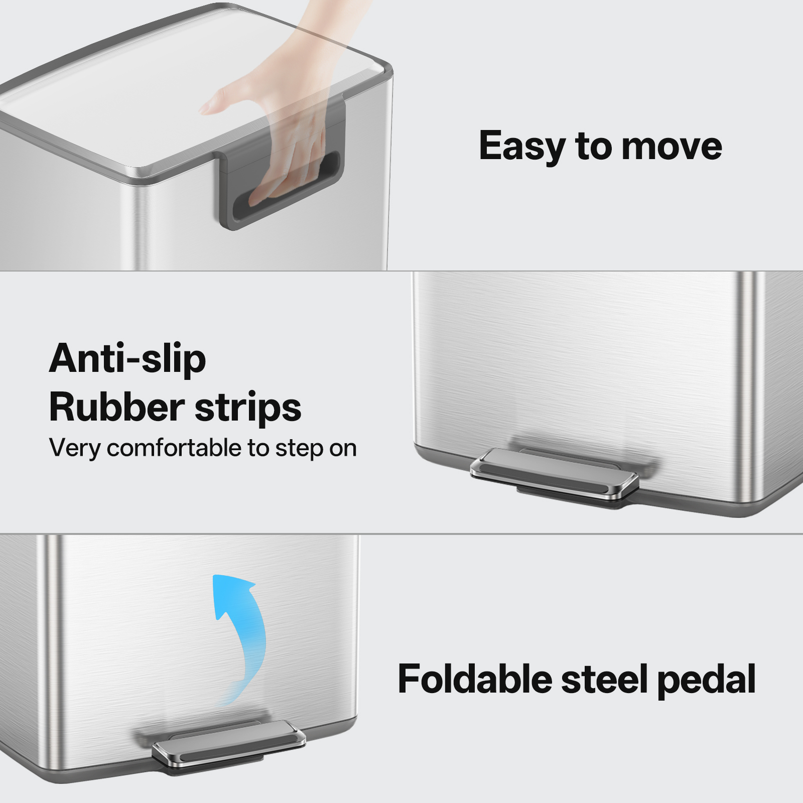 mVm 10.6 Gallon Heavy Duty Step Trash Can with Lid, Foldable Foot Pedal Bin for Kitchen Office Dormitory Home Rooms (Tin)