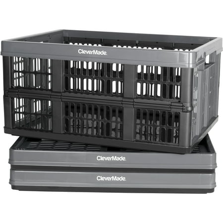 CleverMade Collapsible Grated Utility Crate 12 Gal Grey 3 Pack