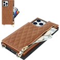 thumbnail image 5 of Crossbody Phone Case for iPhone 12 Pro Max with Card Holder,iPhone 12 Pro Max Magnetic Purse Case with Lanyard Strap for Women Men,PU Leather Zipper Lattice Pattern Travel Case 6.7" (Brown), 5 of 14