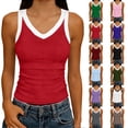 thumbnail image 6 of Titcea Racerback Tank Tops for Women, V Neck Ribbed Knitted Wide Strap Casual Sleeveless T Shirts, Stretchy Breathable Workout Yoga Tank Tops, 6 of 6