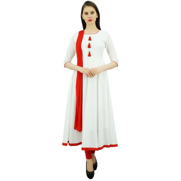 Atasi Women's Designer Anarkali White Salwar Suit Ethnic Indian Cotton Dress-4