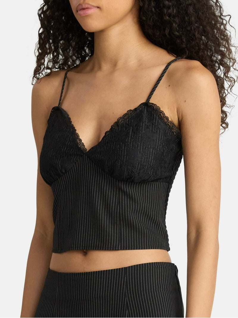 No Boundaries Woven Pinstripe Bustier Top and Mini Skirt Set