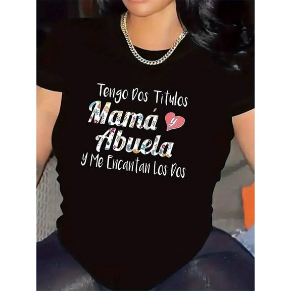 【New Arrival】Spanish Mama Abuela Floral Letter Heart Graphic T-Shirt, Cotton Crew Neck Short Sleeve Tee, Hispanic Family Casual Wear Mother Grandmother Holiday Gift