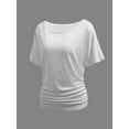 thumbnail image 2 of Womens Short Sleeve Boat Neck Side Shirring Dolman Drape Top, 2 of 6
