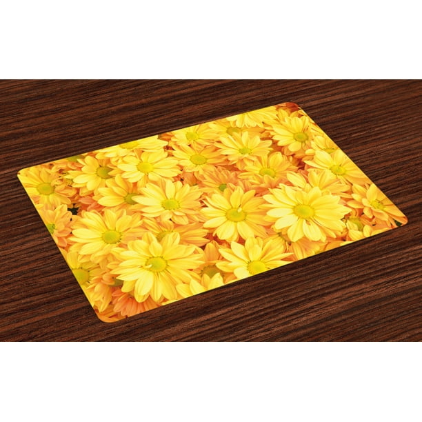 Yellow Flower Placemats Set of 4 Lively Daisies Fresh Bouquets with