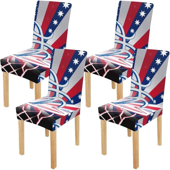 FMSHPON Basketball American Ball Stretch Chair Cover Protector Seat Slipcover for Dining Room Hotel Wedding Party Set of 4