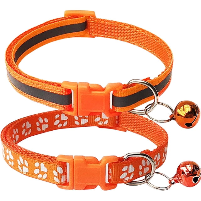 Paquete de 2 collares reflectantes y con huella para gatos con cascabel, hebilla de collar básico para perros y gatos, collar ajustable de poliéster para perros y gatos o cinturones de