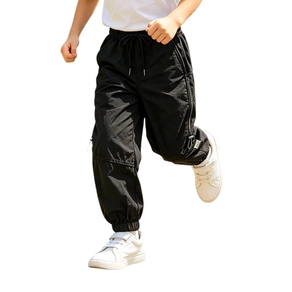 CONZONE Little Boys Baggy Pants Wide Leg Jogger Pants for Boys Drawstring Fall Athletic Trousers with Pockets