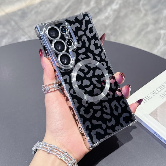 For Samsung Galaxy S26 Case,Compatible with MagSafe Cute Luxury Leopard Print Pattern Design Cases for Women Men Girls,Fashion Shockproof Anti Scratch Protection Silicone Soft Cover,Black