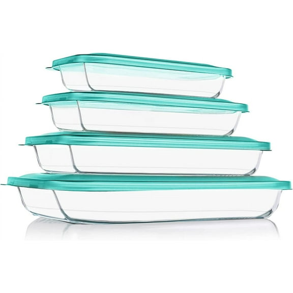 8 Pieces Glass Baking Dish with Lids Rectangular Glass Baking Pan Bakeware Set with BPA Free Lids, Baking Pans for Lasagna, Leftovers, Cooking, Kitchen, Fridge-to-Oven, Green