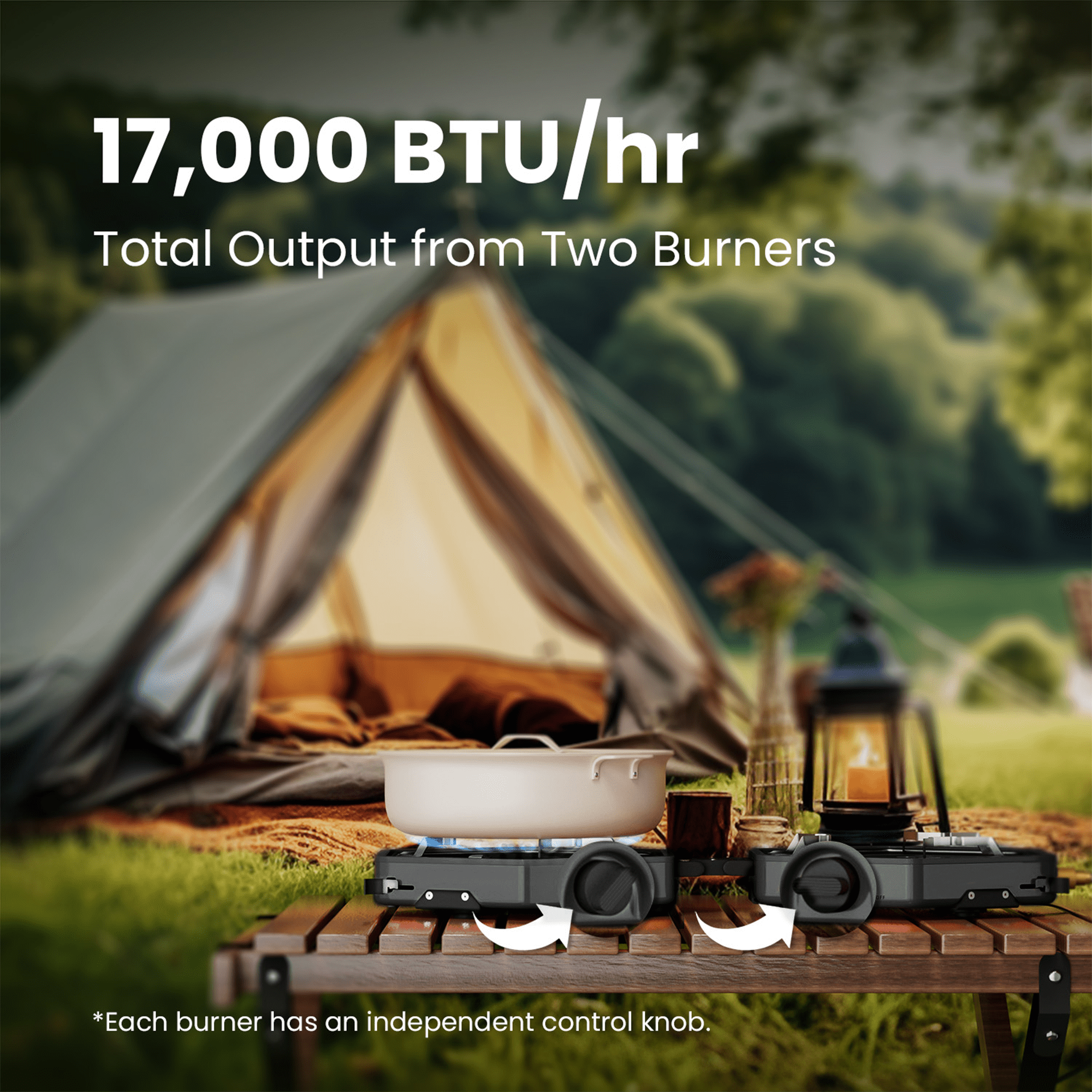 Cofiyard Black Propane 2 Burner Camping Stove with Bag, Portable Folding Gas Stove for Camp, 17,000 Btu Adjustable Burners