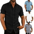 thumbnail image 1 of Chemises en Lin à Manches Courtes pour Hommes Été Décontracté Ample Lin Pêche Doux Tops Jogger, 1 of 4
