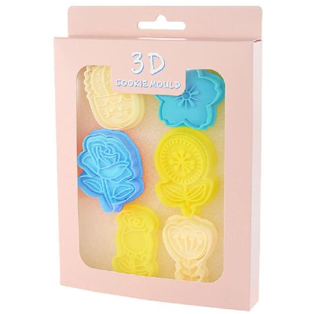 

6pcs 3D Rose Flower Cookie Cutters Pressable Biscuit Mold Stamped Embossed Tool