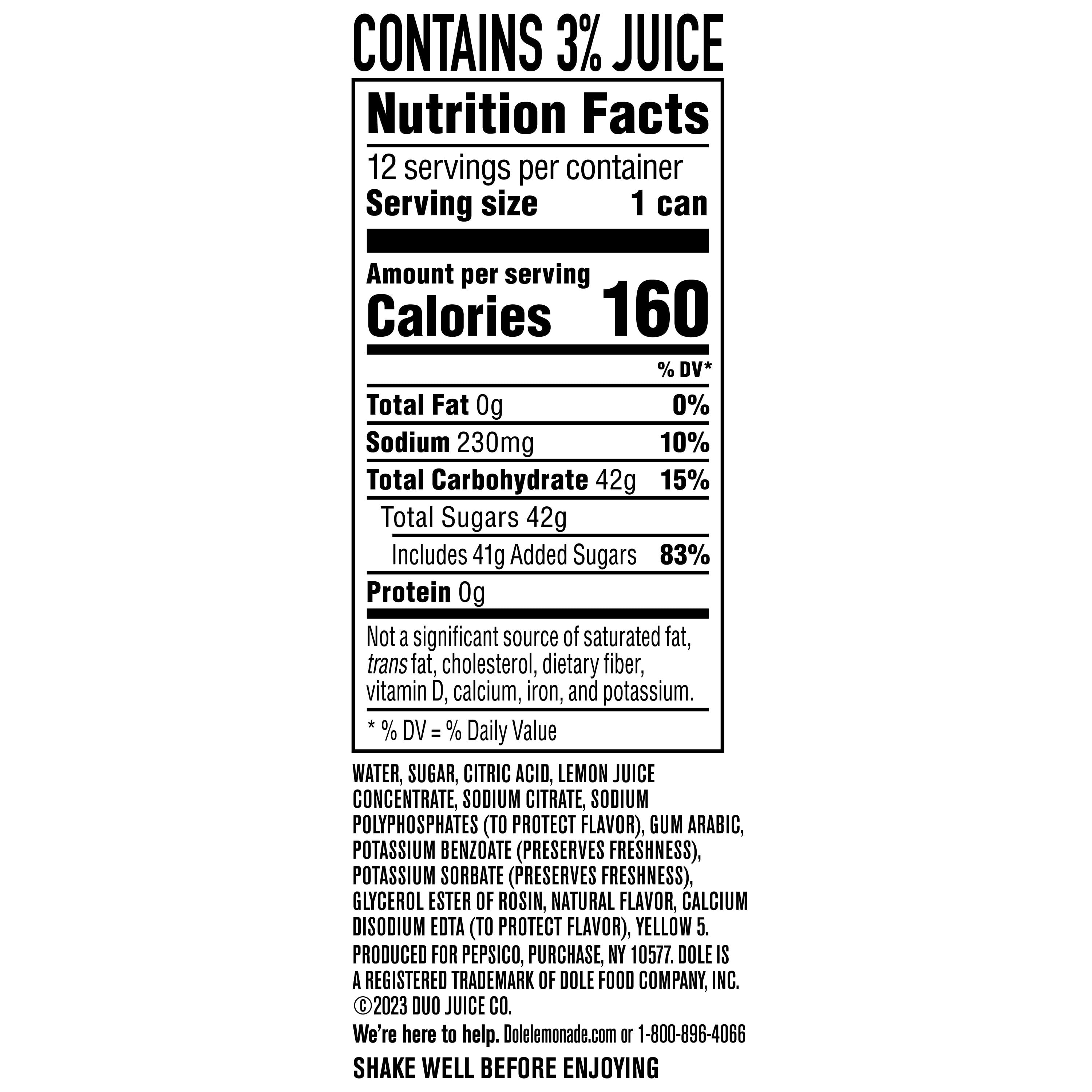 Dole Lemonade Juice Drink, 12 fl oz 12 Pack Cans
