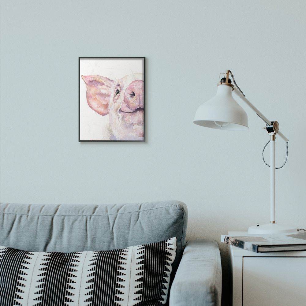Stupell Industries Pig Head Animal Watercolor Painting Framed Giclee Texturized Art by George Dyachenko
