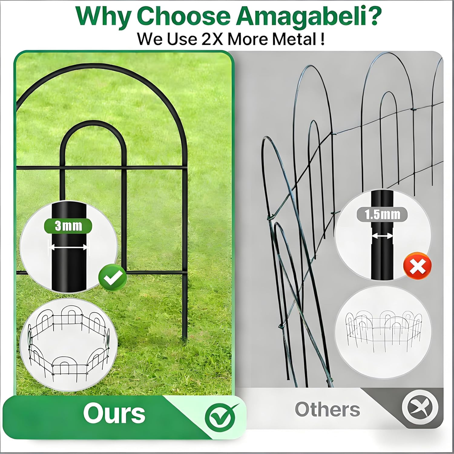 AMAGABELI 35 Panels 18in(H)×50ft(L) Decorative Garden Fence No Dig Rustproof Metal Pre-Linking Fence Panels Garden Edging Border Animal Barrier Fencing for Flower Beds Yard Patio Outdoor Decor Black