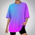 thumbnail image 2 of Tops Cortos para Mujeres, Gradiente Cuello Redondo Gota Hombro Camiseta de Manga Corta Top Casual Hecha de 95% Poliéster 5% Elastano, Camisetas Casuales para Mujer, 2 of 3