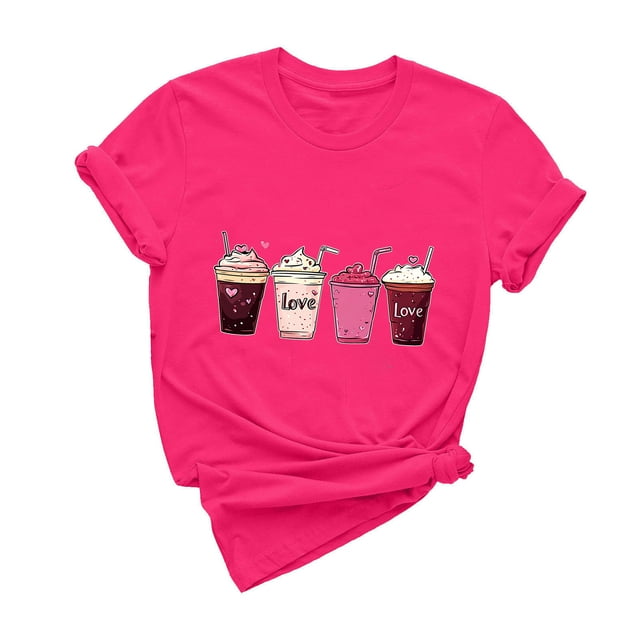 Tnhcen "T-Shirt Décontracté à Manches Courtes Imprimé Cœur pour la Saint-Valentin pour Femmes – Col Rond Cadeau de Vacances Hauts S-L Chemises Amicales Grande Taille"