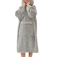 thumbnail image 2 of hirigin Women's Autumn Winter Flannel Bathrobe Solid Color Long Sleeve One-piece Hooded Sleepwear with Pocket, 2 of 3