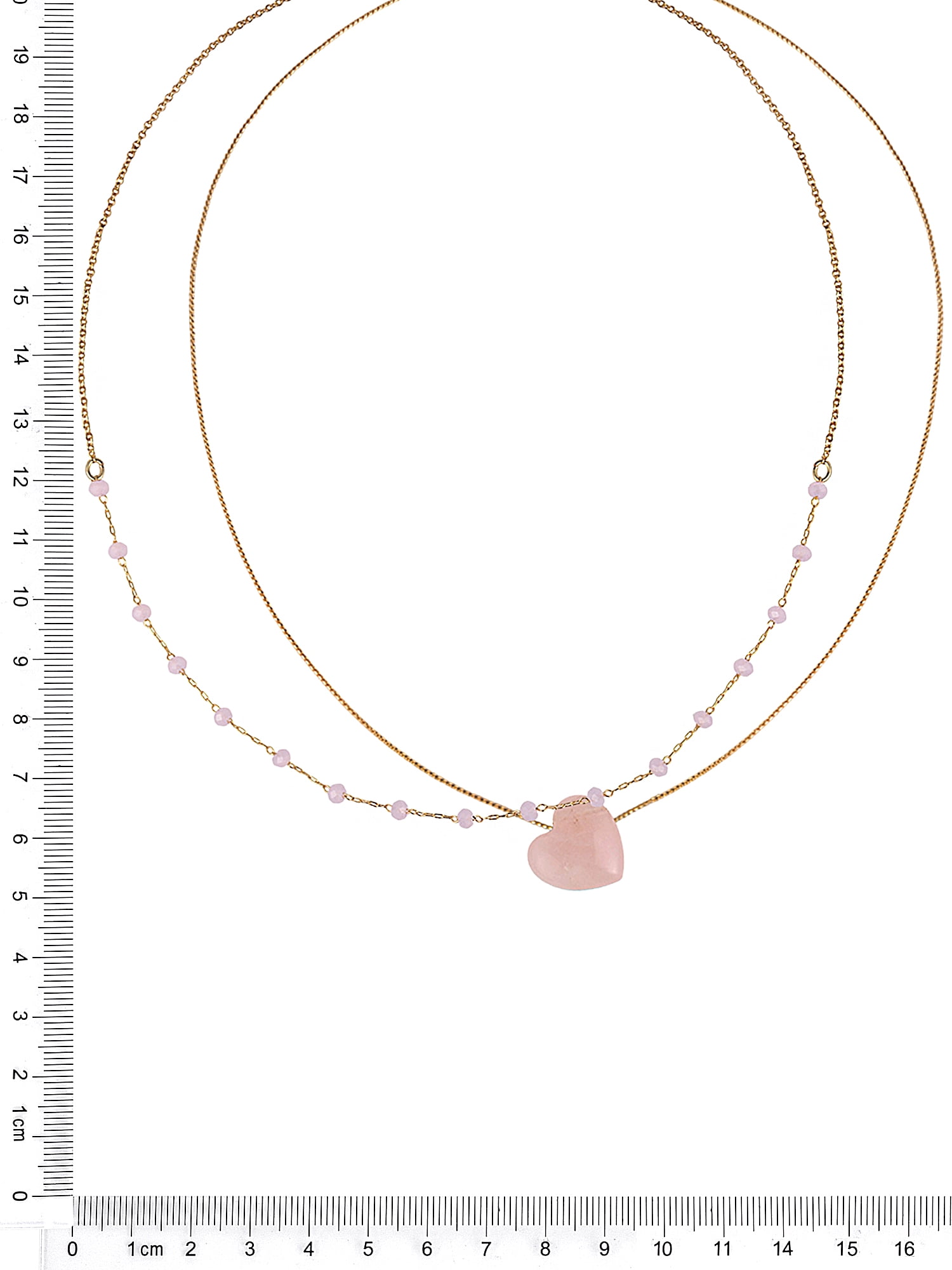 Time and Tru Goldtone 2-Row Rose Quartz Beads and Heart Necklace
