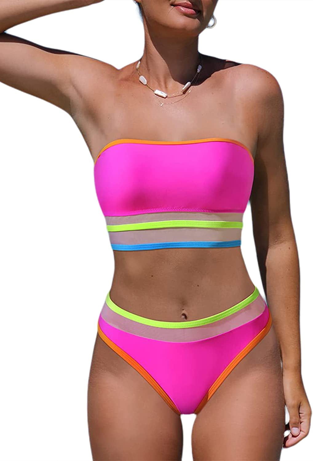 Roaso Women's Strapless Bandeau Push up Waisted Swimwear Swimsuit Bikini Set - Walmart.com