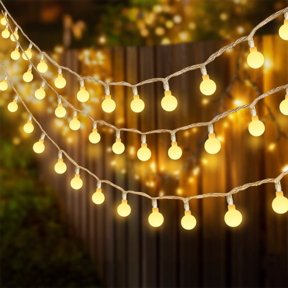 LAMPHOME 16FT 50LED Milky Globe String Lights, Warm White, Clear Wire, Waterproof 3AA Battery Box, 8 Modes with Remote, Indoor Outdoor Decor