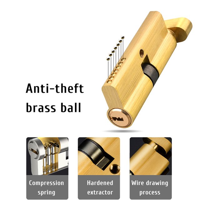Home Safety Lock Cylinder With 3 Keys, Door Gate Polished Brass Key Cylinder Deadbolt Set, Safety Anti Theft Door Cylinder Locks For 2.6-3" Indoor Outdoor Doors