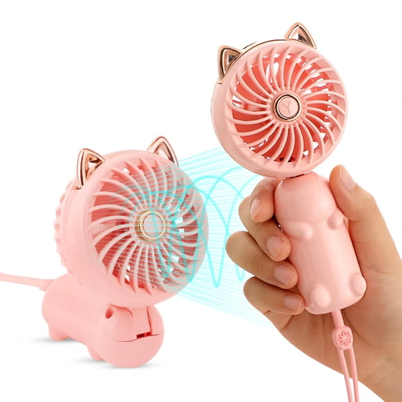 Portable Handheld Lanyard Fan, Mini Handheld Fan with USB Rechargeable Battery, 3 Speed Powerful Personal Desk Fan, 8-12 Hours Small Makeup Fan, Trave