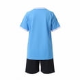 thumbnail image 3 of SGFCWSX Boys 2 Piece Soccer Uniform Set Summer Color Block Short Sleeve T Shirts Elastic Waist Shorts Sports Outfits for Kids Blue Size 2T, 3 of 8