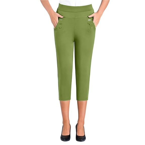 Lzobxe Womens Capri Pants Solid Color Loose-Fitting Straight-Leg with Pockets on Waistband,Size XL-5XL