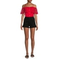 thumbnail image 4 of No Boundaries Juniors Button Front Off The Shoulder Top, 4 of 5