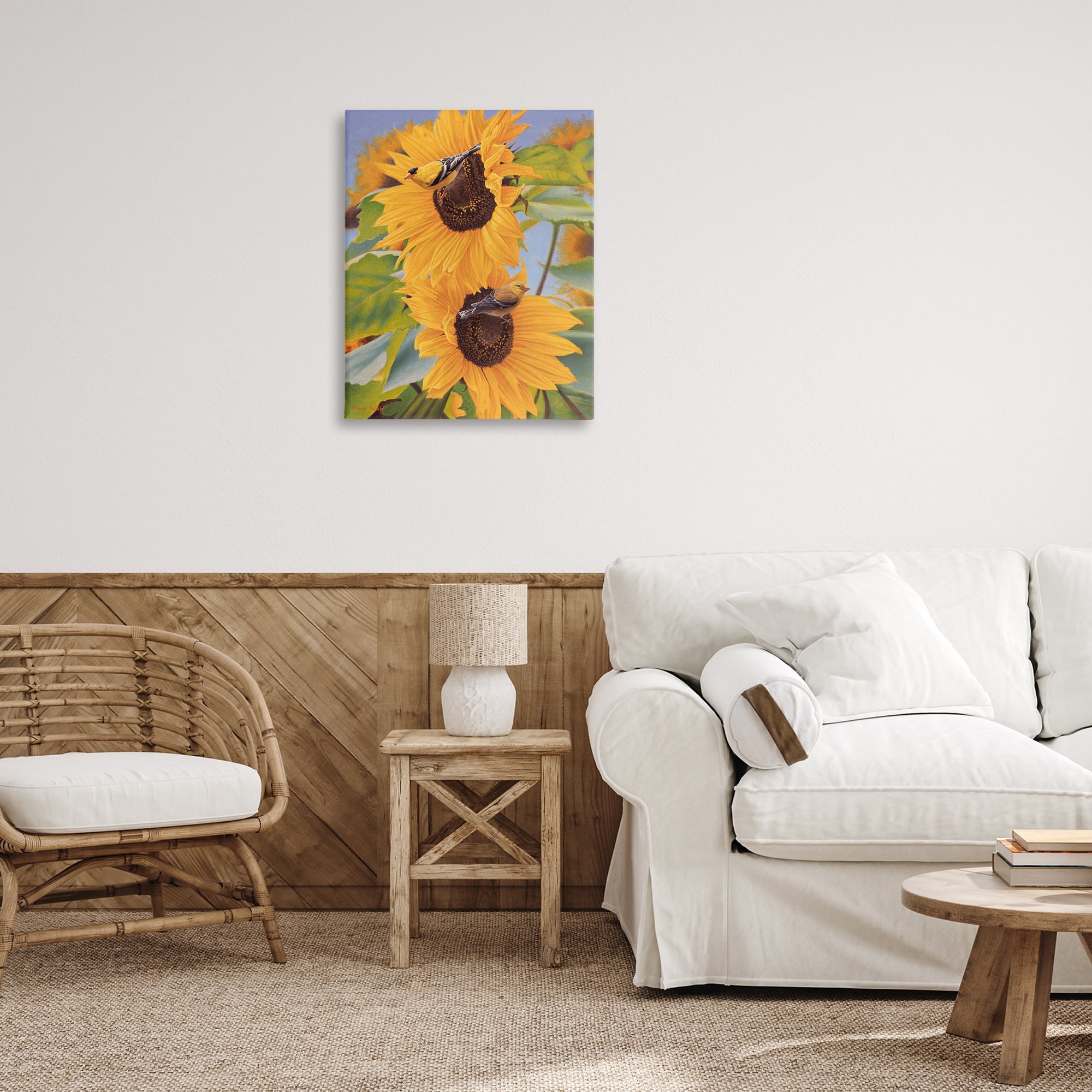 Stupell Industries Yellow Bird & Sunflowers Plants & Flowers Photography Wrapped Canvas Art Print Wall Art, 24 x 30