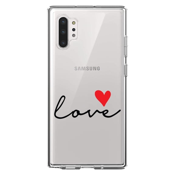 DistinctInk Clear Shockproof Hybrid Case for Galaxy Note 10 PLUS (6.8" Screen) - TPU Bumper Acrylic Back Tempered Glass Screen Protector - Love Heart Black & Red
