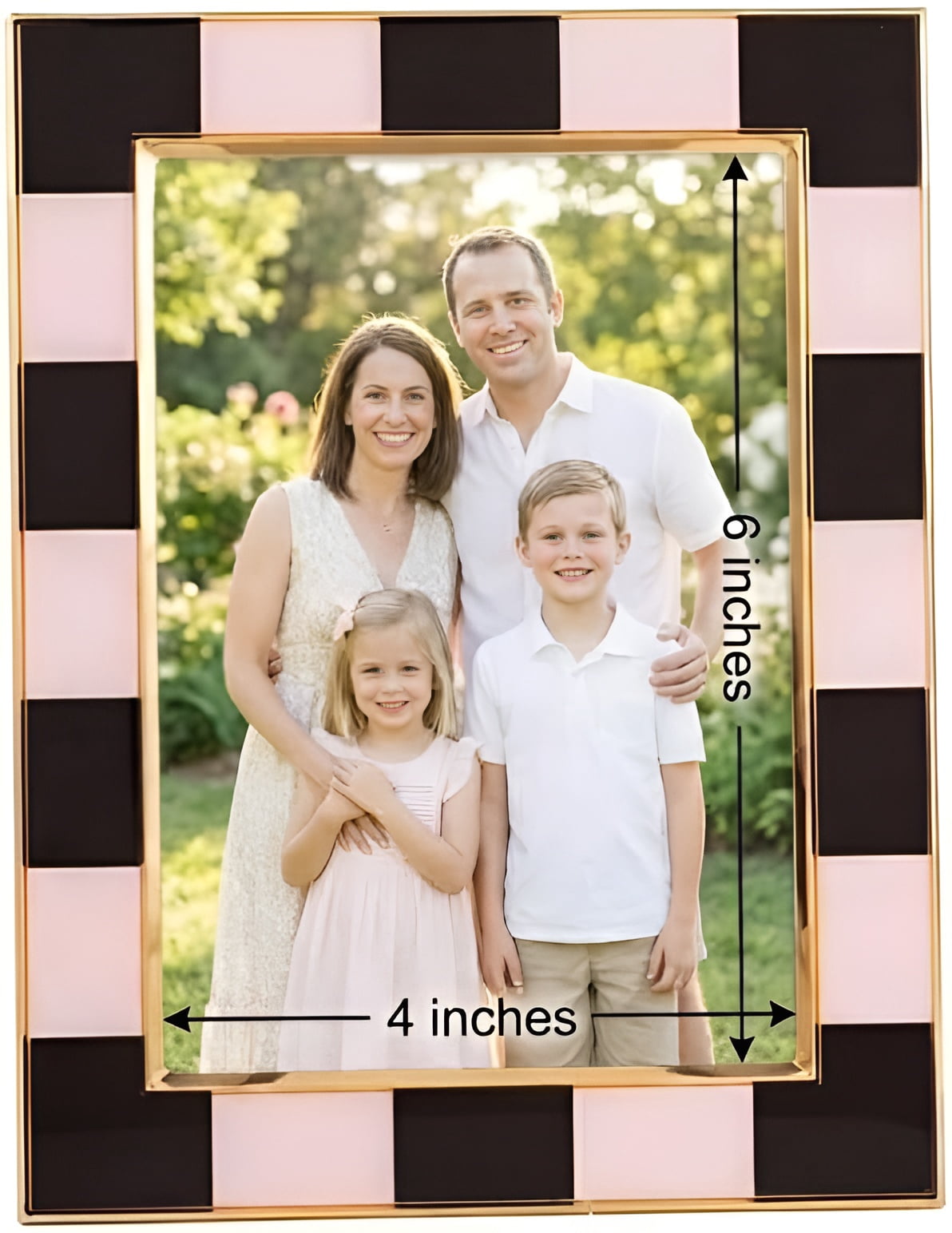 Concepts 4x6 Picture Frames Black & White Checkered Retro Gold Bordered Enameled Photo Frames with HD Clear Glass, Durable Wall or Tabletop Display Vertical/Horizontal (pack of 4)